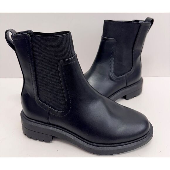 Alfani Boots Size 5.5 Black Lug Sole Block Heel Pull On Style Booties - Picture 6 of 9
